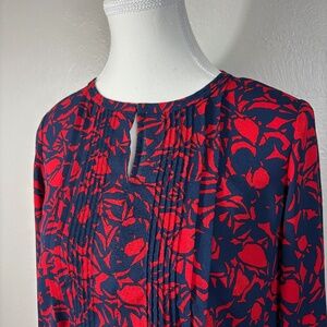 Talbots Red & Blue Floral Pintuck Blouse
